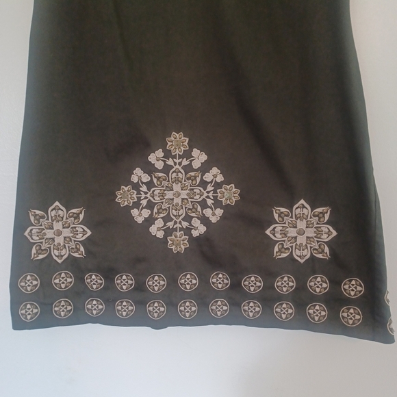 Y2K Le Chateau Dress Womens XL Dark Olive Green Boho Gypsy Celtic Embrodery Midi - Picture 2 of 10